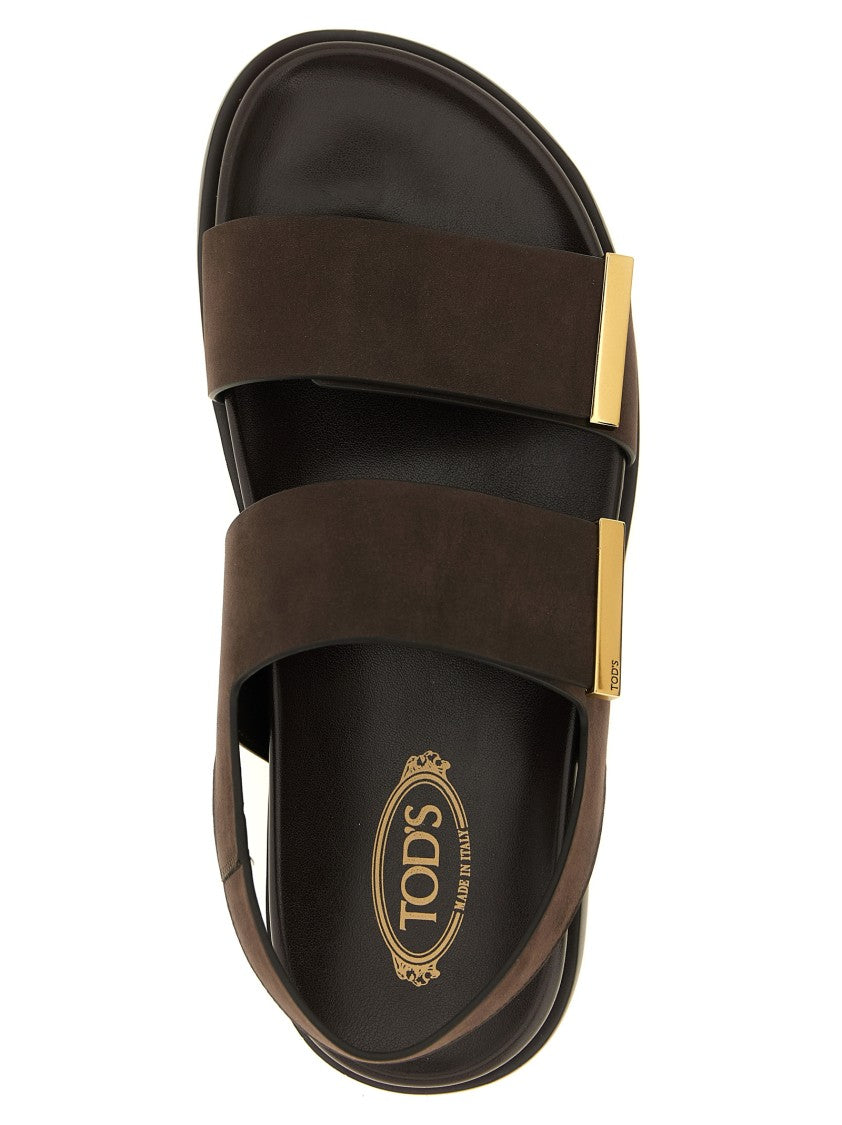 Tod's Wide Nubuck Sandals With Adjustable Velcro Straps And Anatomical Insole