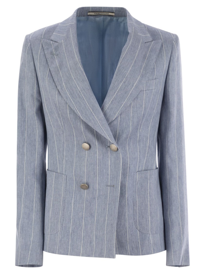 Tagliatore Linen And Cotton Double-Breasted Pinstripe Blazer
