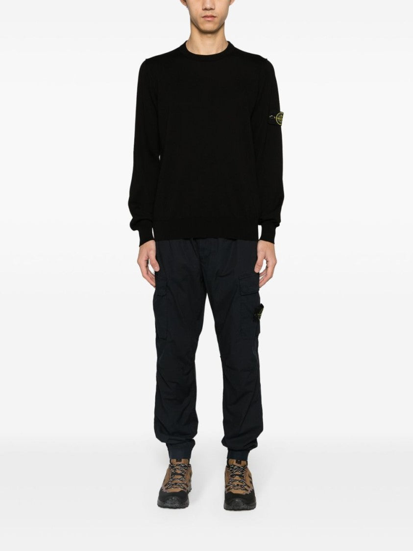 Stone Island Ribbed Crewneck Sweater With Signature Badge
