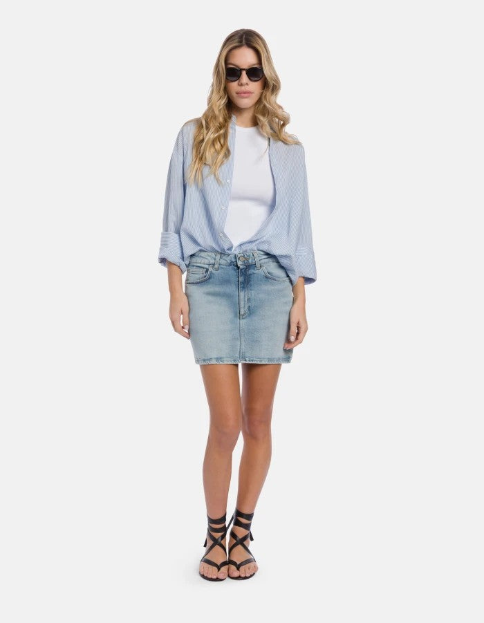 Dondup Light Blue Faded Whiskering Denim Mini Skirt