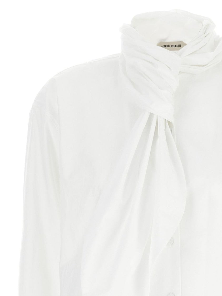 Alberta Ferretti White Poplin Shirt With Lavallière Collar