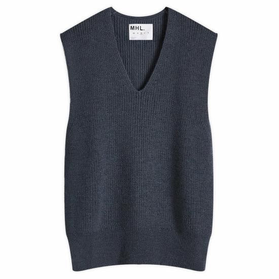 Margaret Howell Textured Knit Vest With Deep V-Neckline And Ribbed Edges