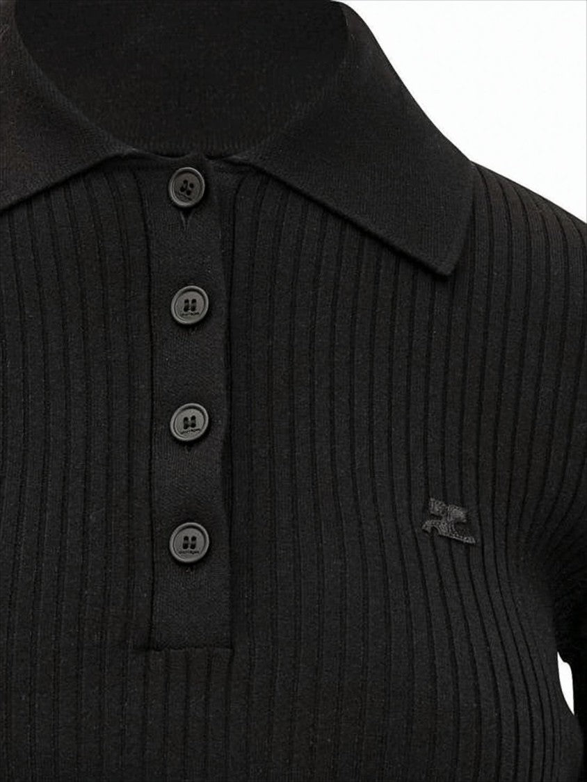 Courrèges Fitted Ribbed Knit Crop Top With Polo Collar