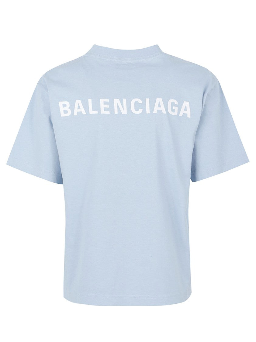Balenciaga Pastel Blue Cotton Jersey T-Shirt With Embroidered Logos