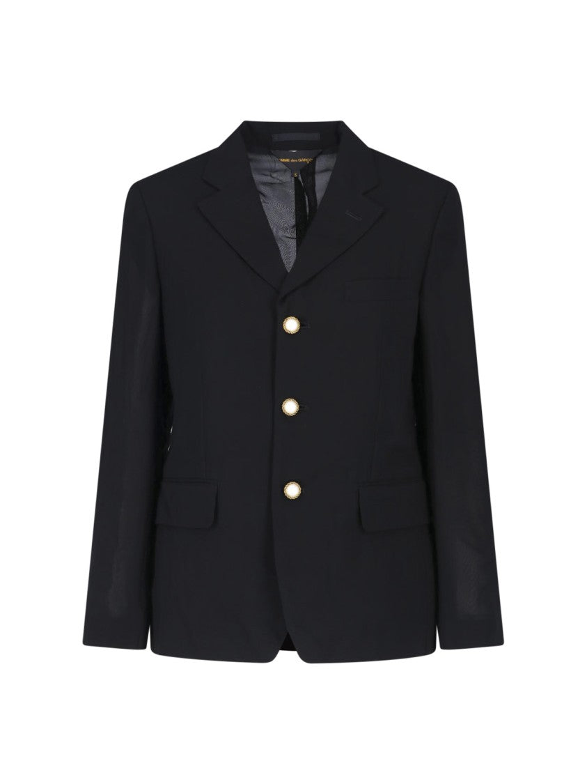 Comme Des Garçons Tailored Black Blazer With Semi-Transparent Back And Decorative Buttons