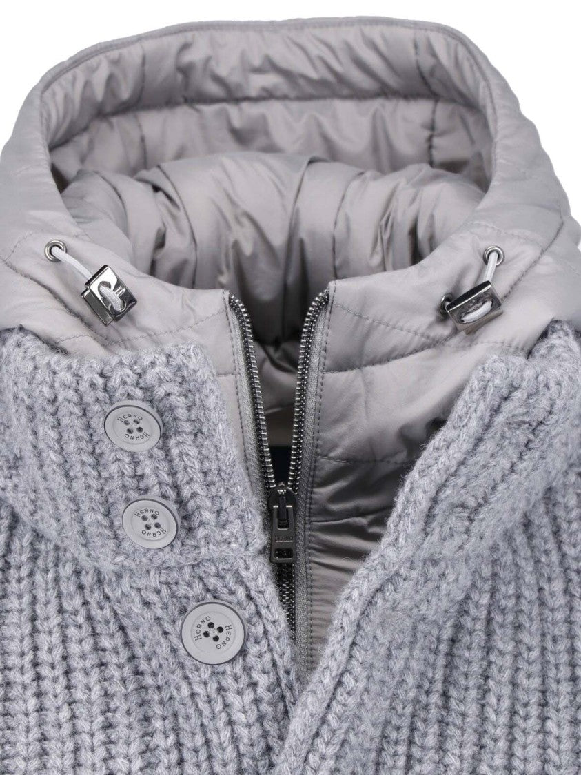 Herno Grey Hooded Waterproof Knit Wool Jacket