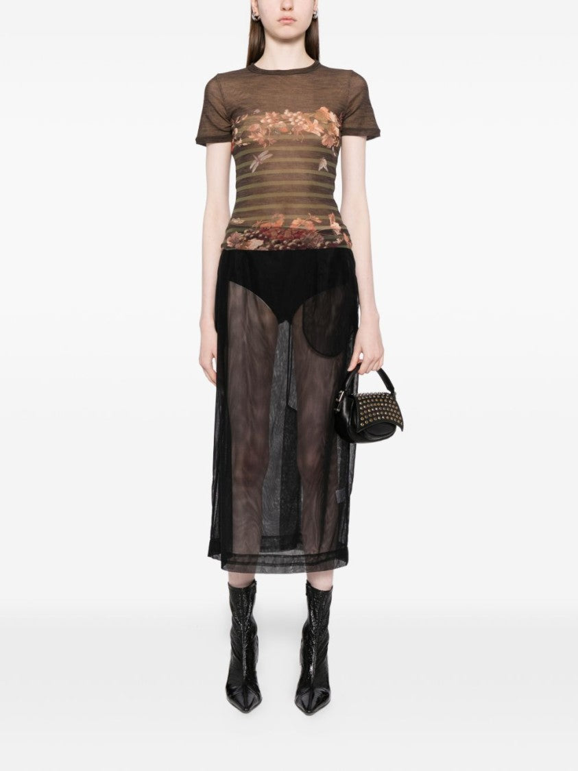 Jean Paul Gaultier Fitted Multicolour Silk And Nylon Top With Nature-Inspired Print