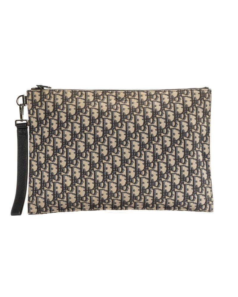 Dior A4 Oblique Jacquard Clutch In Blue