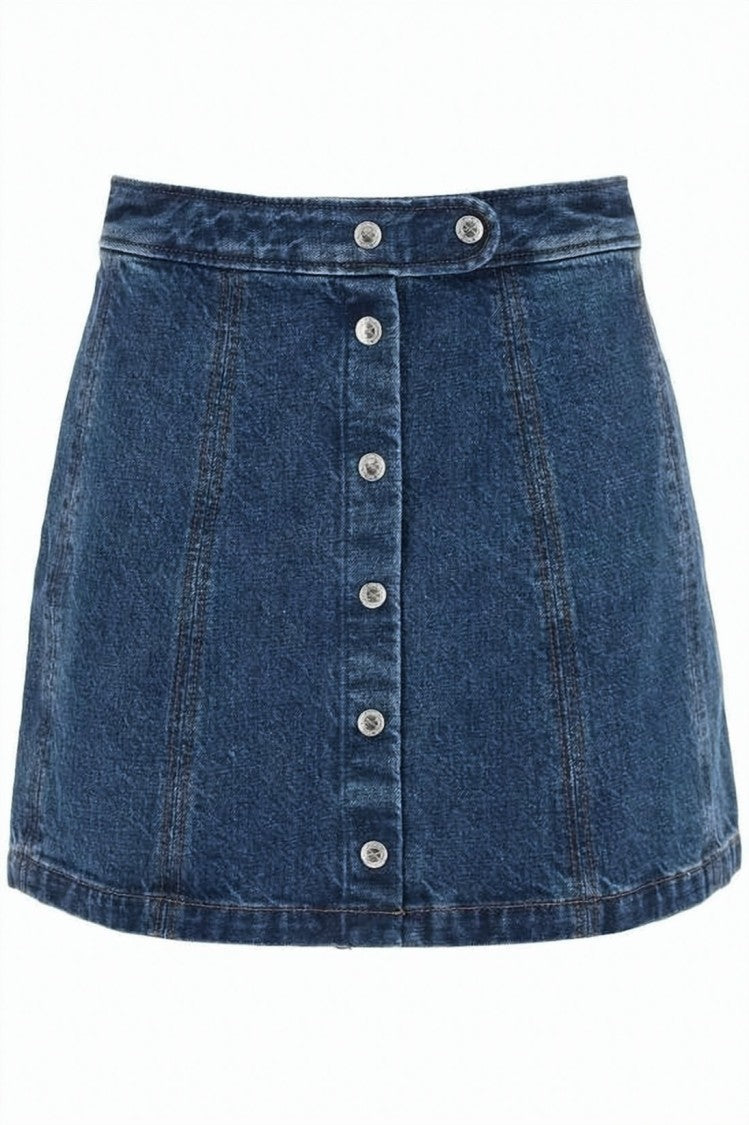 A.P.C. Short A-Line Denim Skirt With Front Button Closure