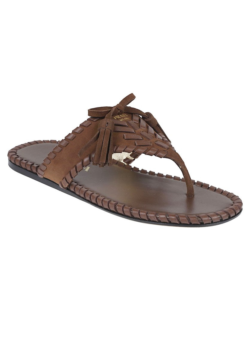 Prada Flat Sandals With Wide Suede Strap