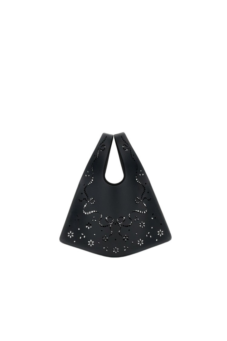 Simone Rocha Black Mini Laser-Cut Floral Leather Shopper Bag