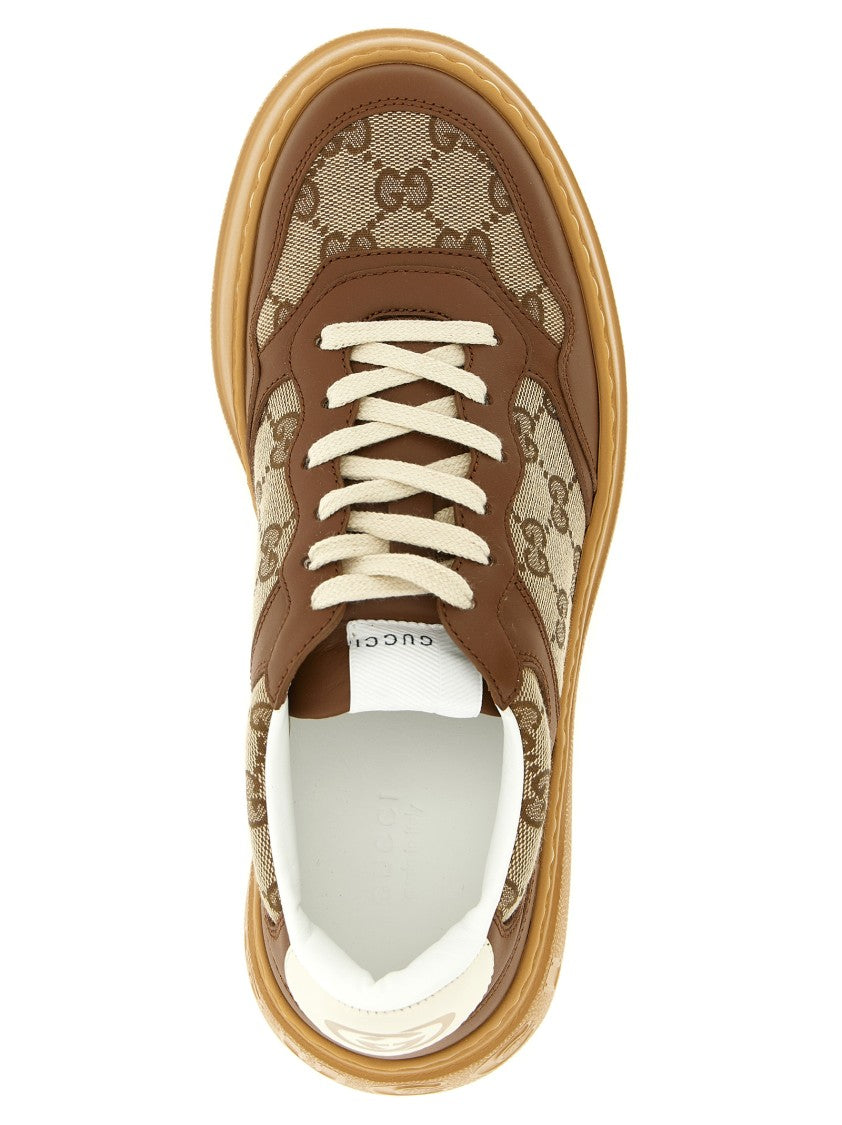 Gucci Chunky Sneakers With Gg Fabric And Leather Overlays