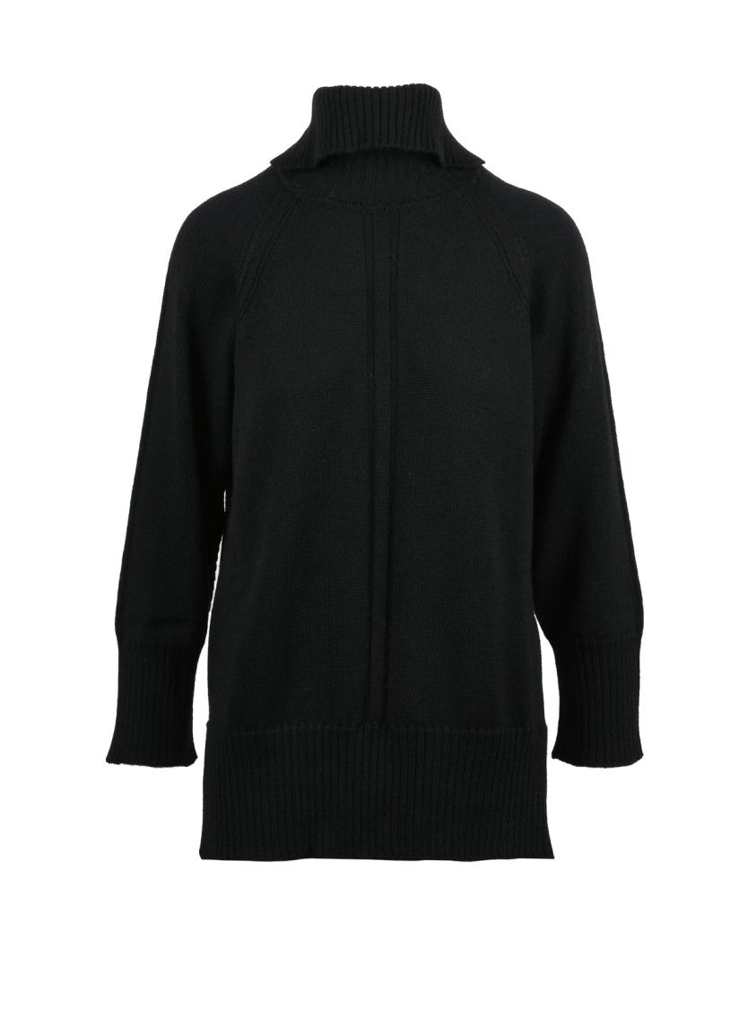 Alpha Studio Black Wool Turtleneck With High Ribbed Collar And Relaxed Fit