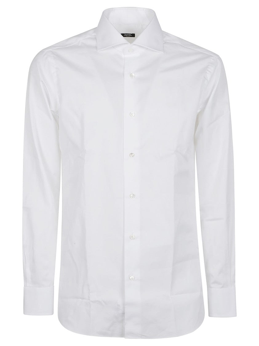 Barba Napoli Long Sleeve Neck Pristine White Cotton Shirt
