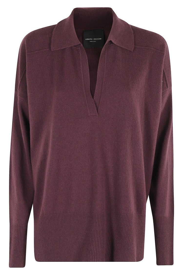 Roberto Collina Oversized Burgundy Polo Shirt With Classic Collar