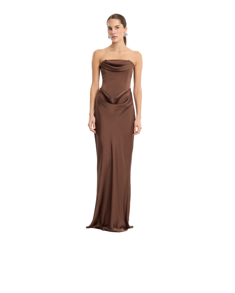 Rotate Structured Corsage Long Dress With Draped Neckline