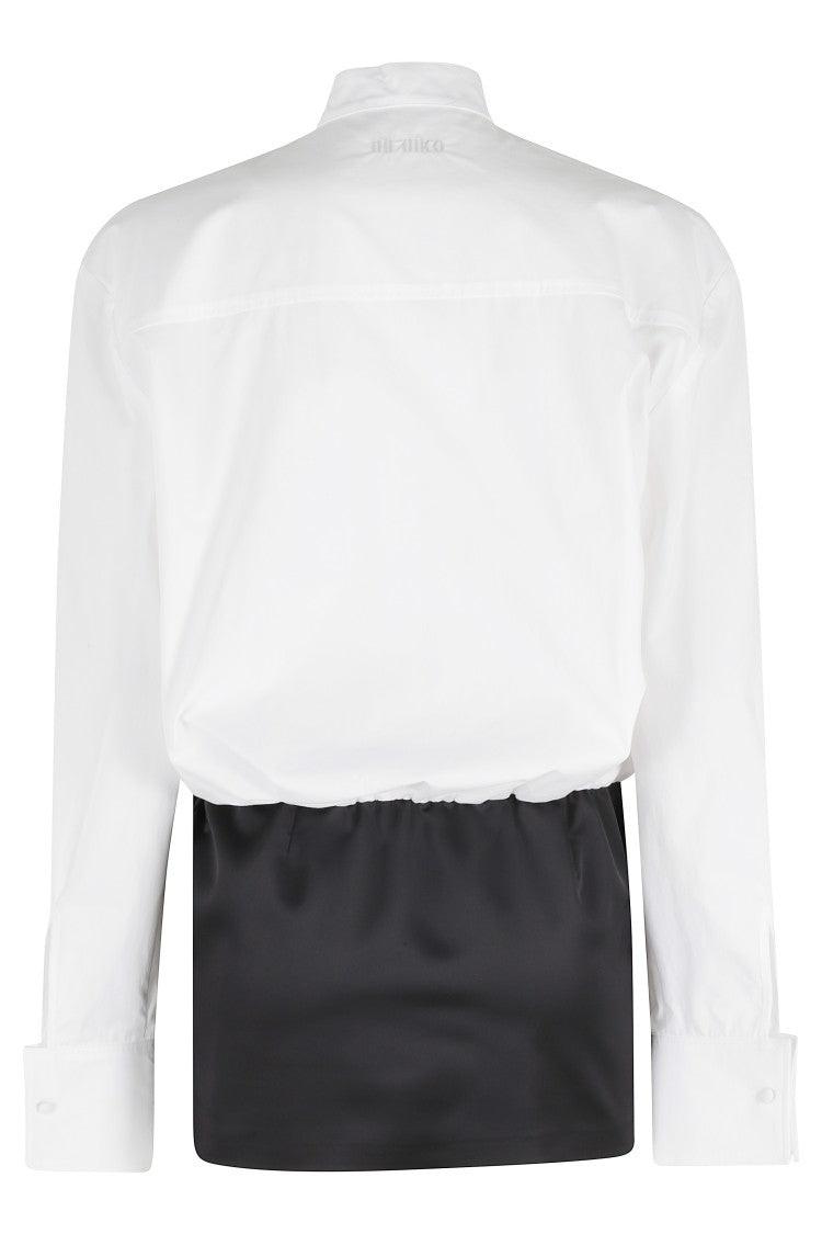 The Attico White Black Pussy-Neck Satin-Skirt Cotton Mini Dress