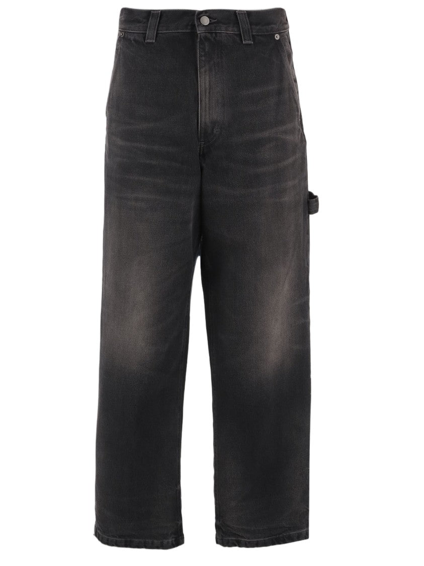Haikure Straight Leg Washed Black Denim Jeans With Utility Pockets