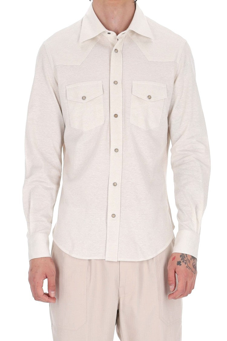 Eleventy Sabbia Textured Cotton-Linen Texas Shirt