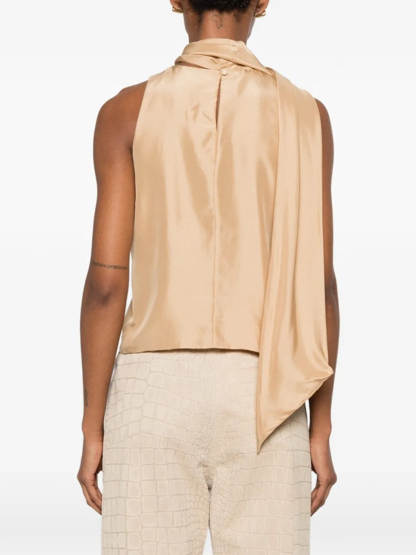 Alberta Ferretti Asymmetrical Satin Top With Draped Cowl Neckline