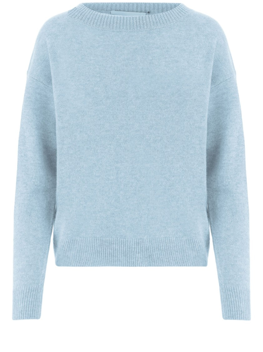 Allude Light Blue Ribbed Crewneck Cashmere Sweater