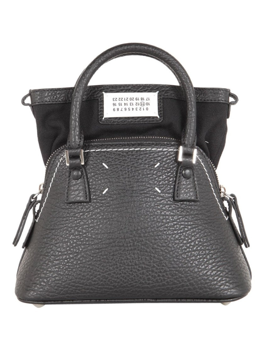 Maison Margiela Trapezoidal Black Calf Leather Tote Bag With Detachable Chain Strap