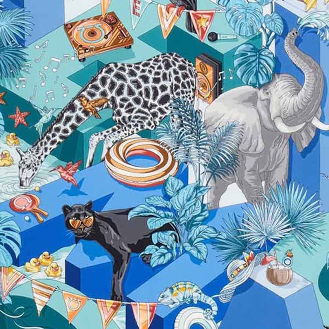 Salvatore Ferragamo Jungle Party Print Silk Scarf