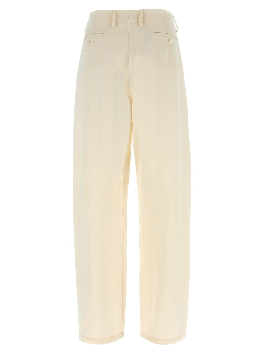 Magda Butrym Wide Leg Stretch Cotton Trousers With Asymmetric Stitching