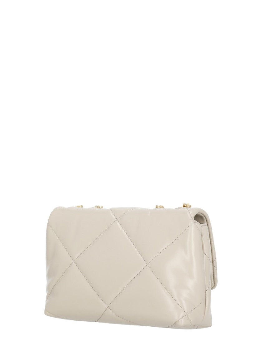 Tory Burch Beige Matelassé Leather Shoulder Bag With Diamond Pattern