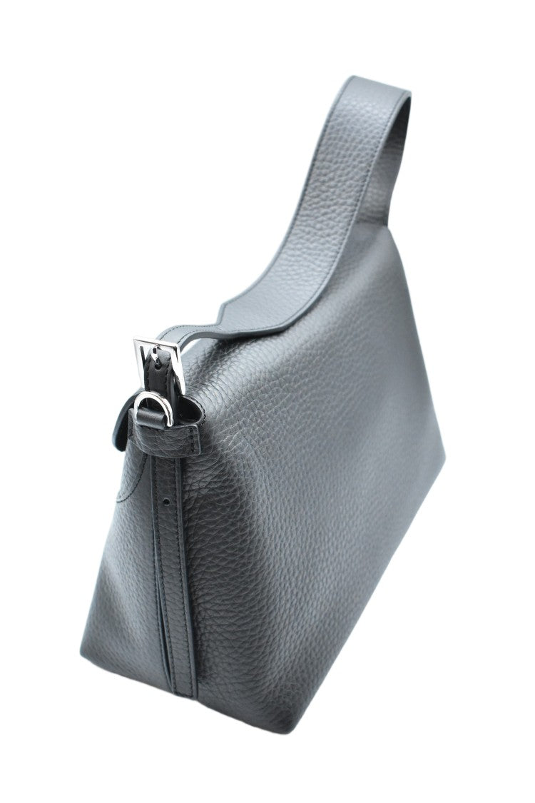 Orciani Black Hammered Leather Crossbody Soft Handbag