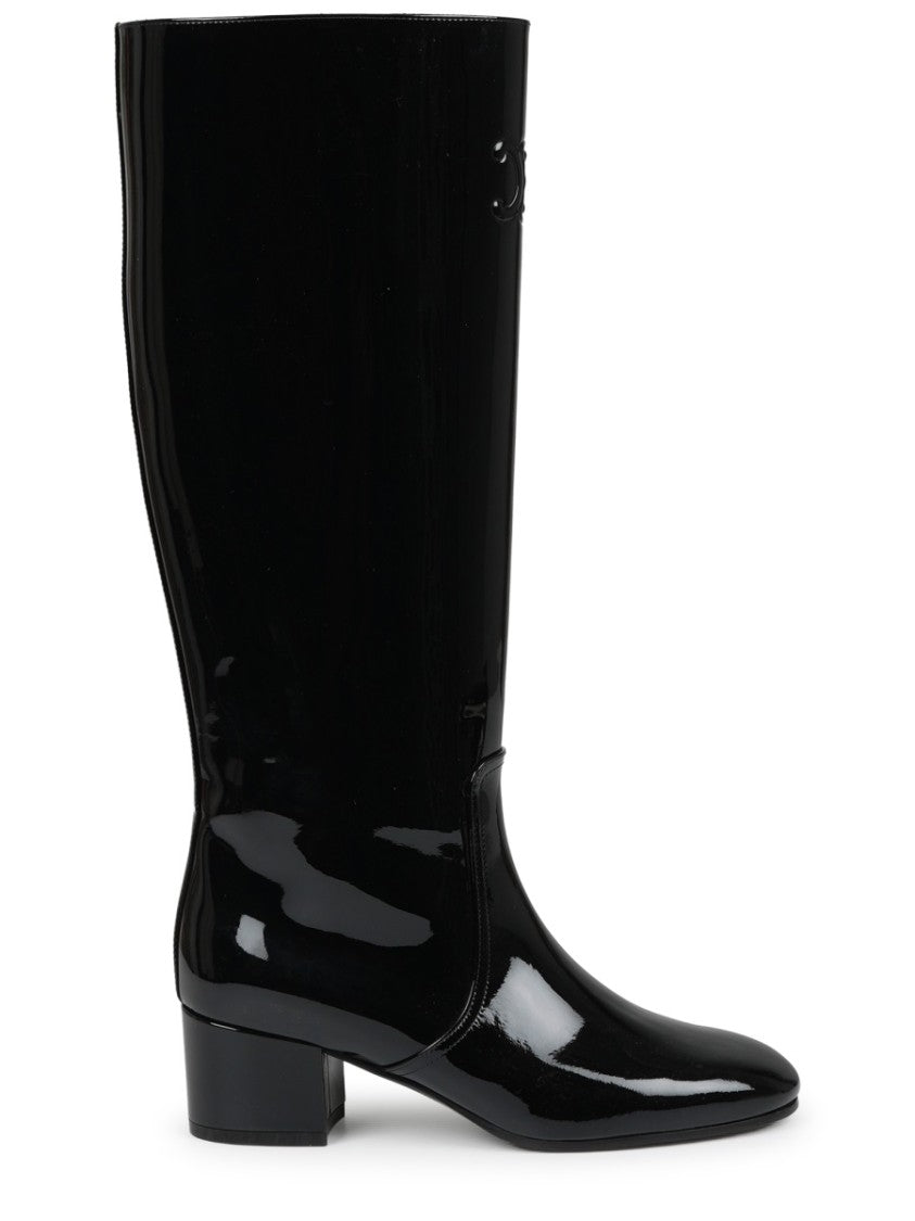 Celine Black Triomphe Glossy Leather High Boots