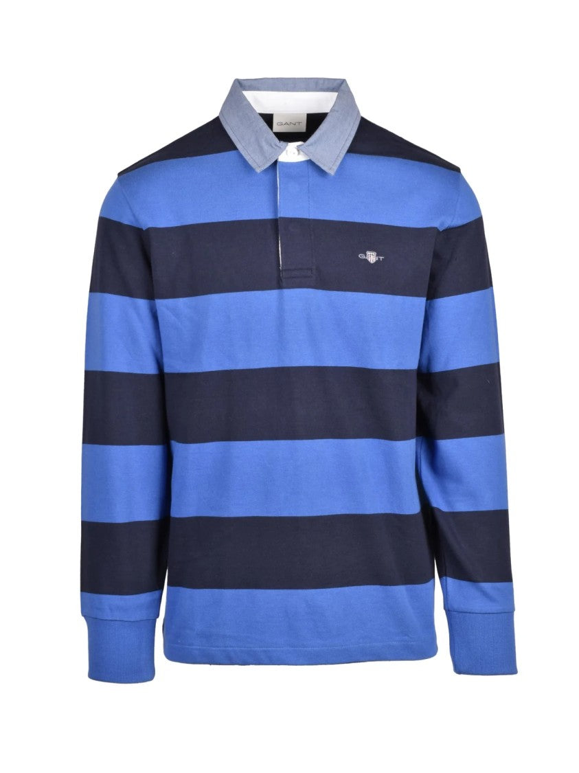 Gant Blue Broad Stripes Long-Sleeve Cotton Polo Shirt