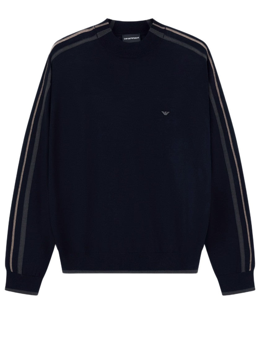 Emporio Armani Jacquard Knit Crewneck Sweater With Contrasting Stripes