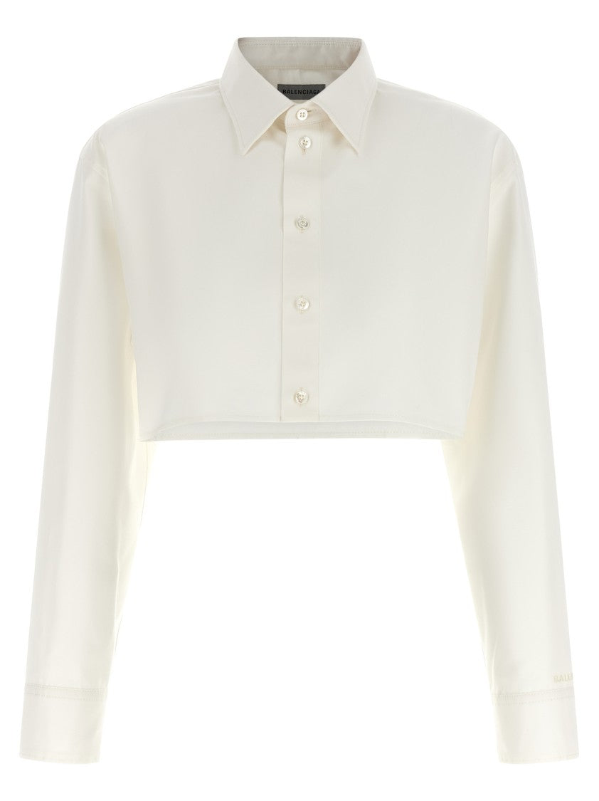 Balenciaga Cropped Shirt With Pointed Collar And Embroidered Cuffs