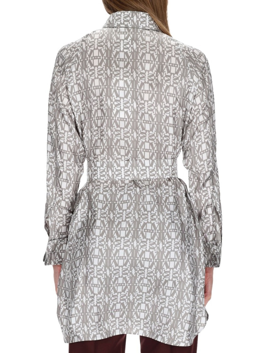 Max Mara Geometric Print Silk Chemisier Dress With Classic Collar And Matching Belt