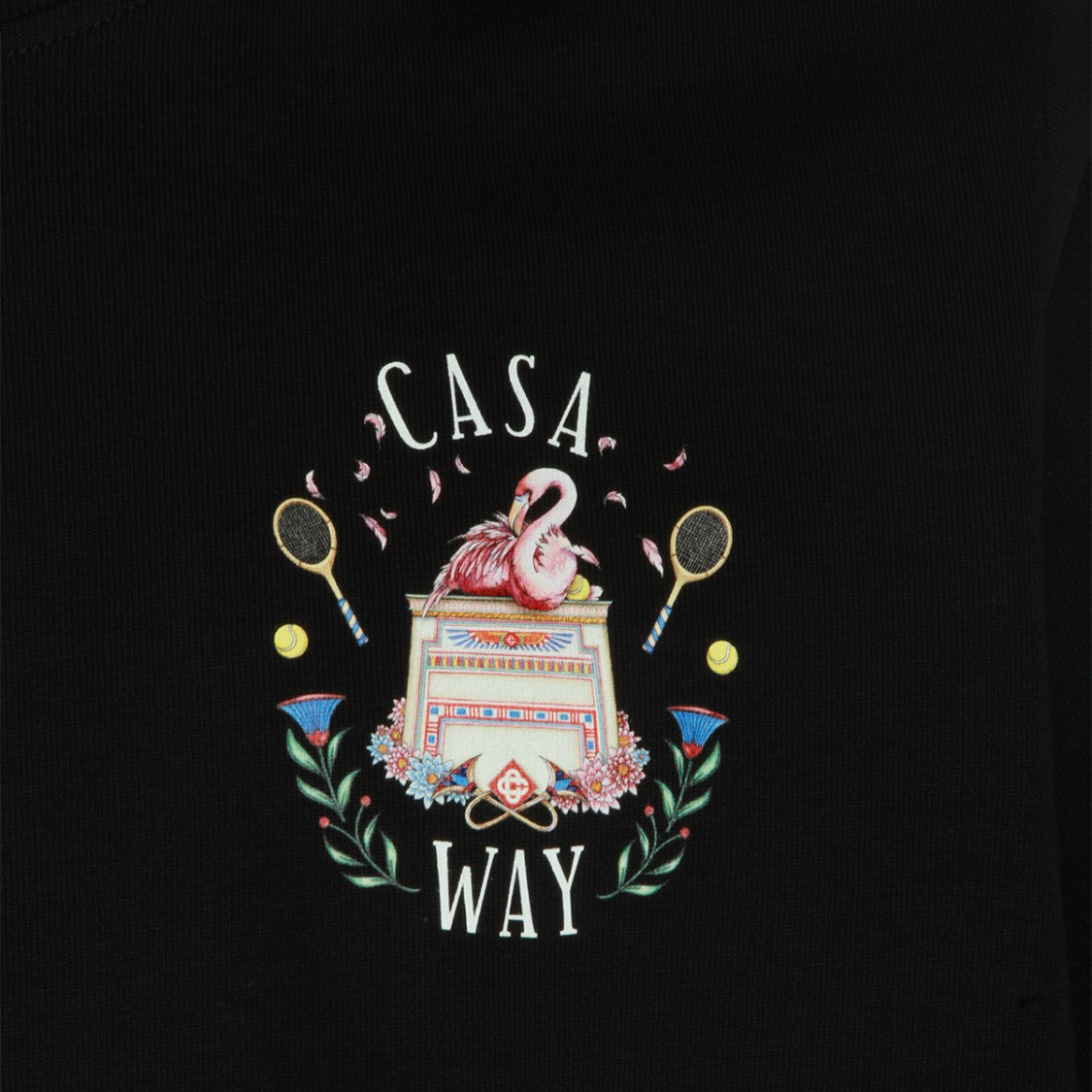 Casablanca Graphic Black T-Shirt With Flamingo And Tennis Design
