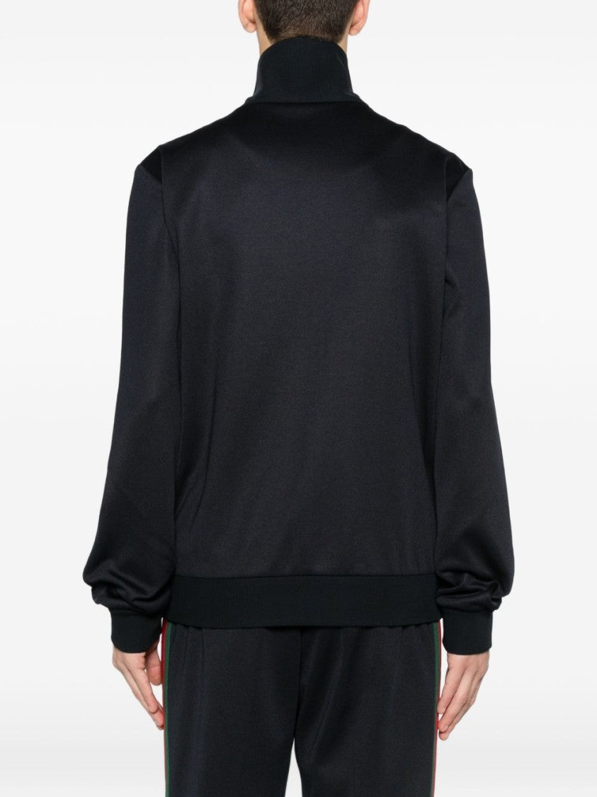 Gucci High-Collar Black Jacket With Bold Stripe Accents
