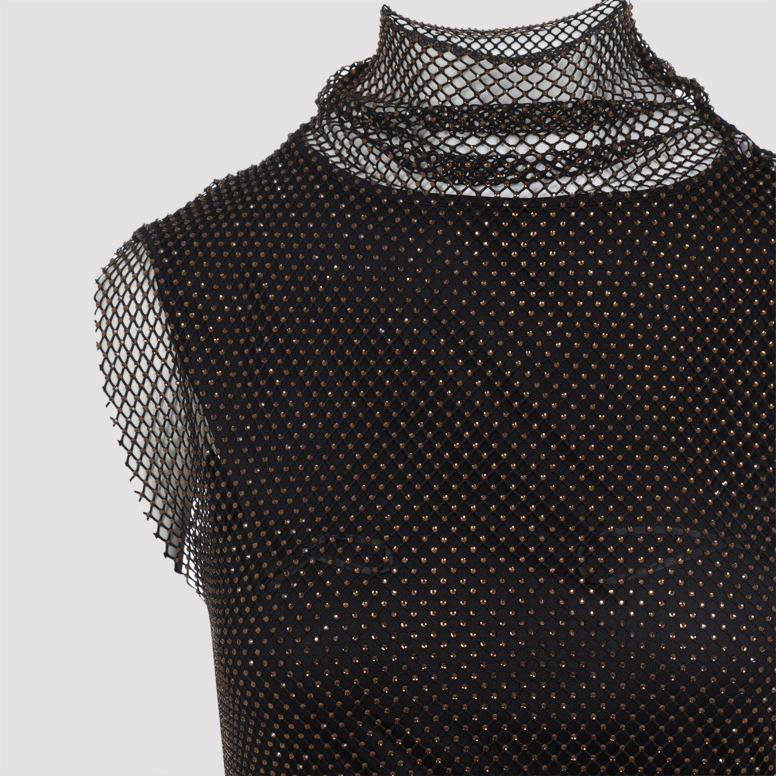 Sportmax Crystal-Embellished Black Dress With High Neckline