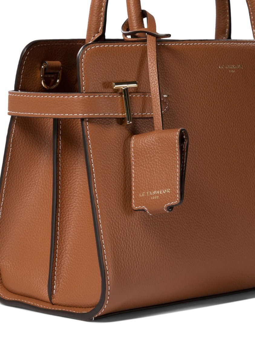 Le Tanneur Textured Leather Handbag With Detachable Shoulder Strap