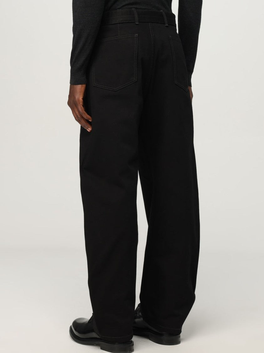 Lemaire Twisted Belted Black Pants With Structured Silhouette