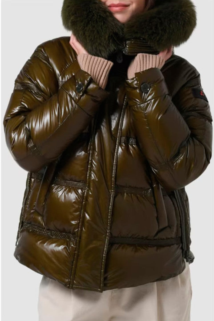 Peuterey Olive Green Glossy Hooded Polyamide Puffer Jacket