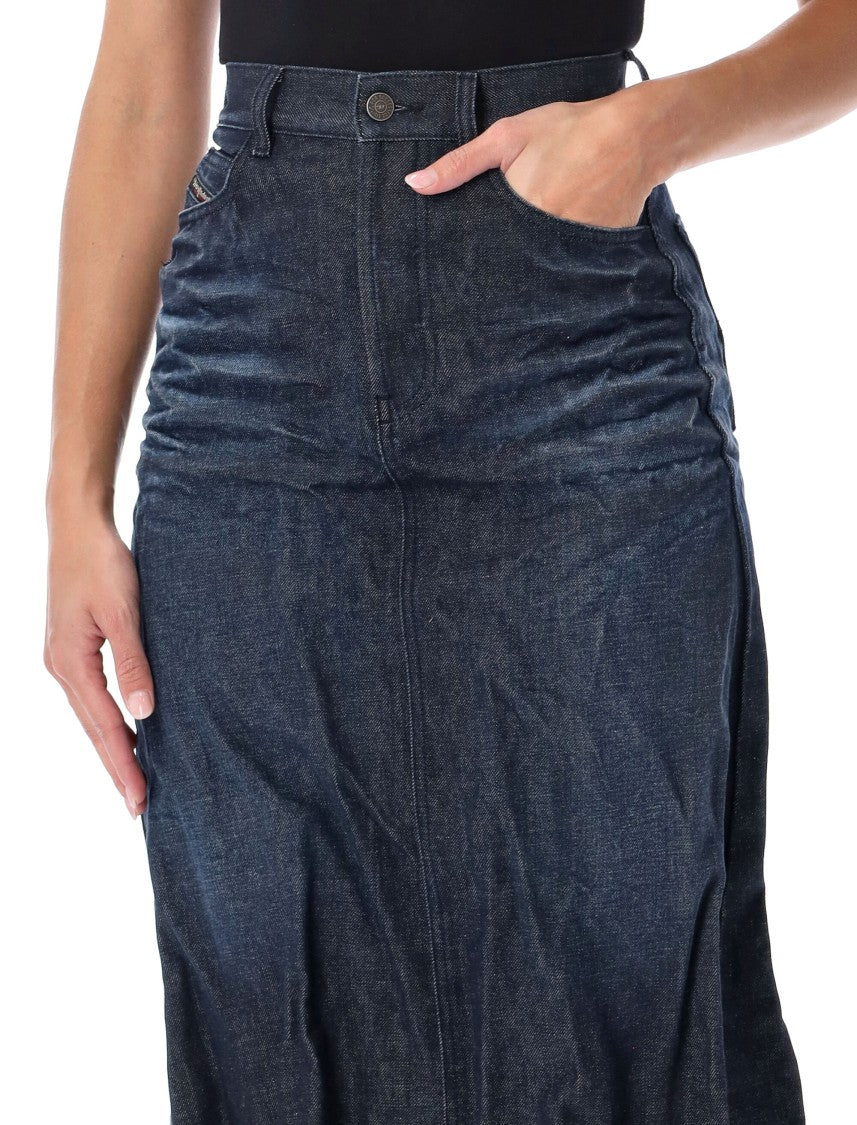 Diesel High-Waisted Indigo Denim Skirt With Flared Hem And Back Slit