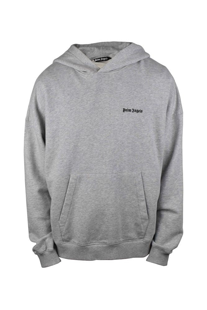 Palm Angels Relaxed Grey Hoodie With Embroidered Logos