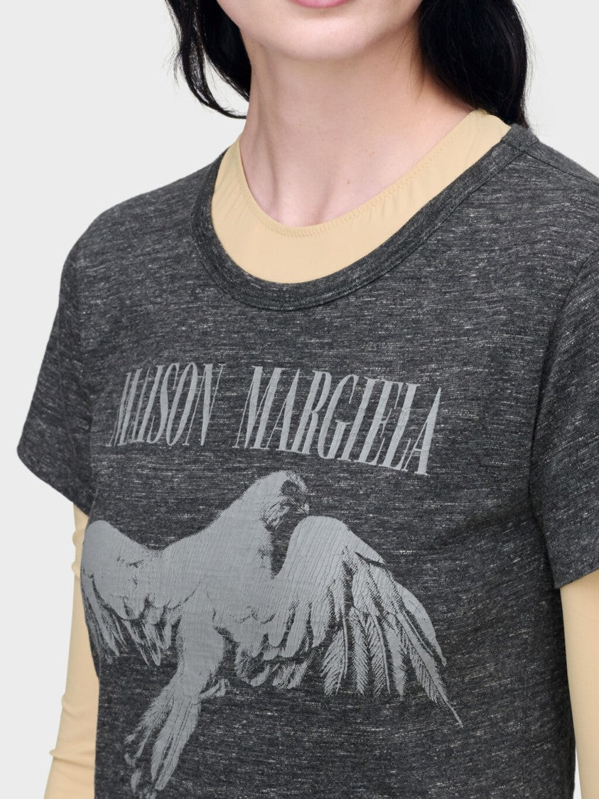 Maison Margiela Dark Grey Heathered Graphic Print Cotton T-Shirt