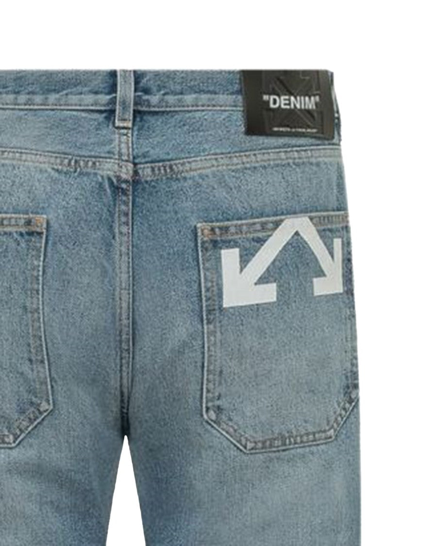 Off-White Half Arrow Slim Fit Jeans In Medium Blue Denim