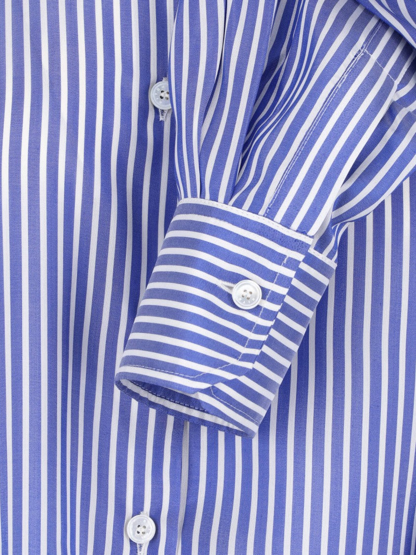 Kiton Blue Silk Striped Classic Collar Shirt