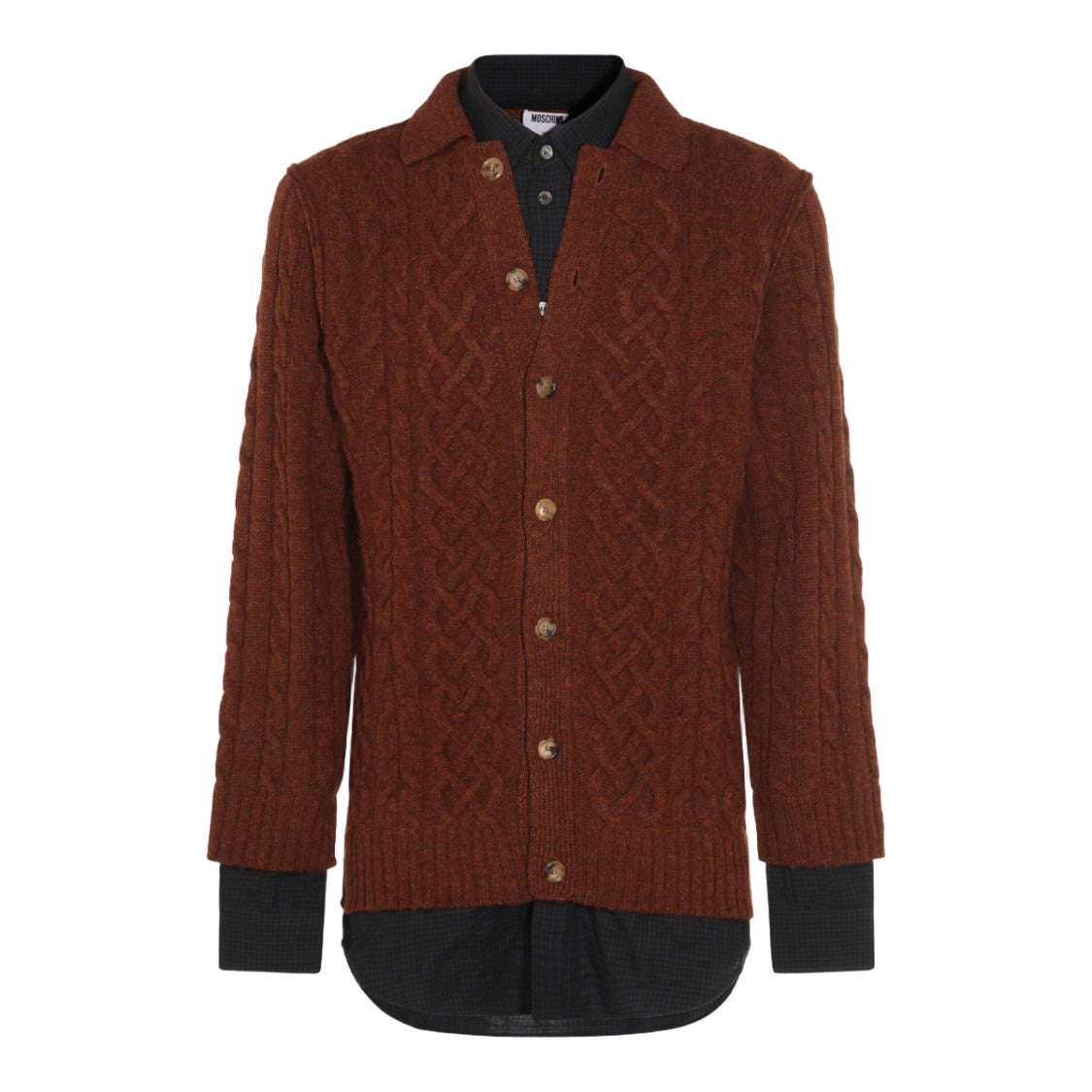 Moschino Cable-Knit Cardigan Sweater With Classic Collar