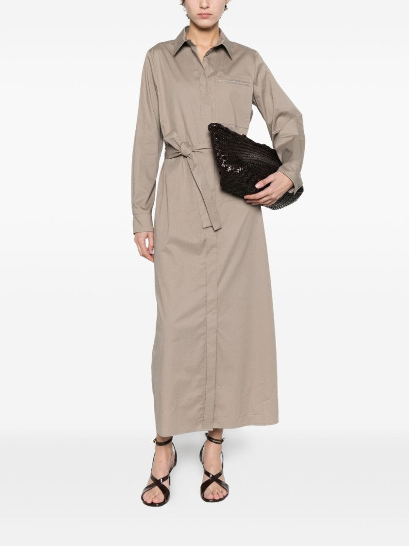 Peserico Midi Dress With Classic Shirt Collar And Self-Tie Belt