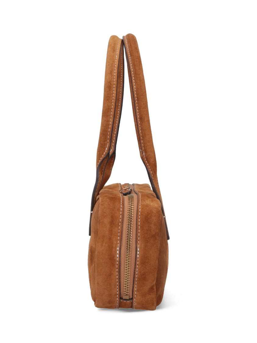 Staud Rectangular Suede Handbag With Top Zipper Closure