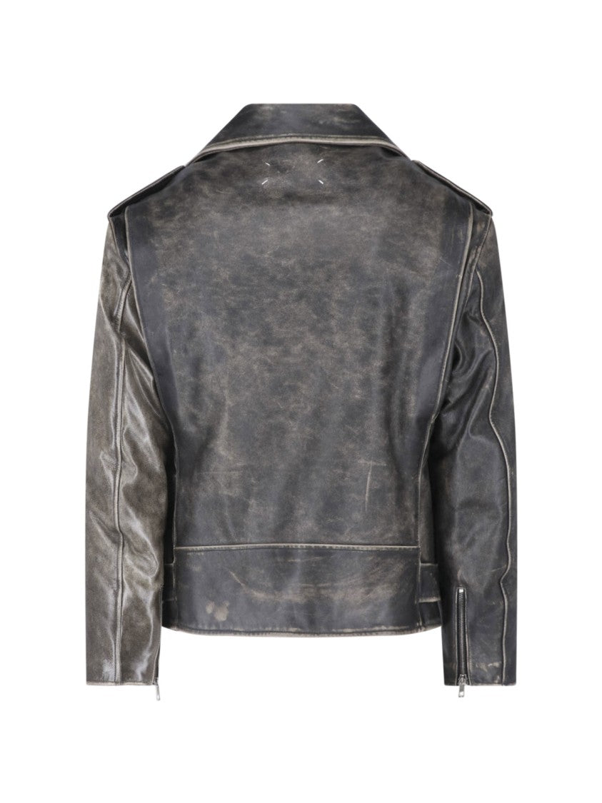 Maison Margiela Distressed Black Suede Biker Jacket With Asymmetrical Zip Closure
